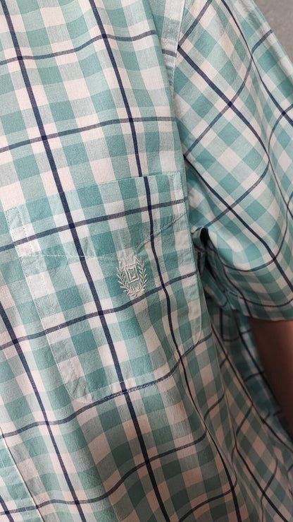 Vintage Chaps Checked Short Sleeve Shirt XXL Mint Green Blue 90s Retro Casual Dad