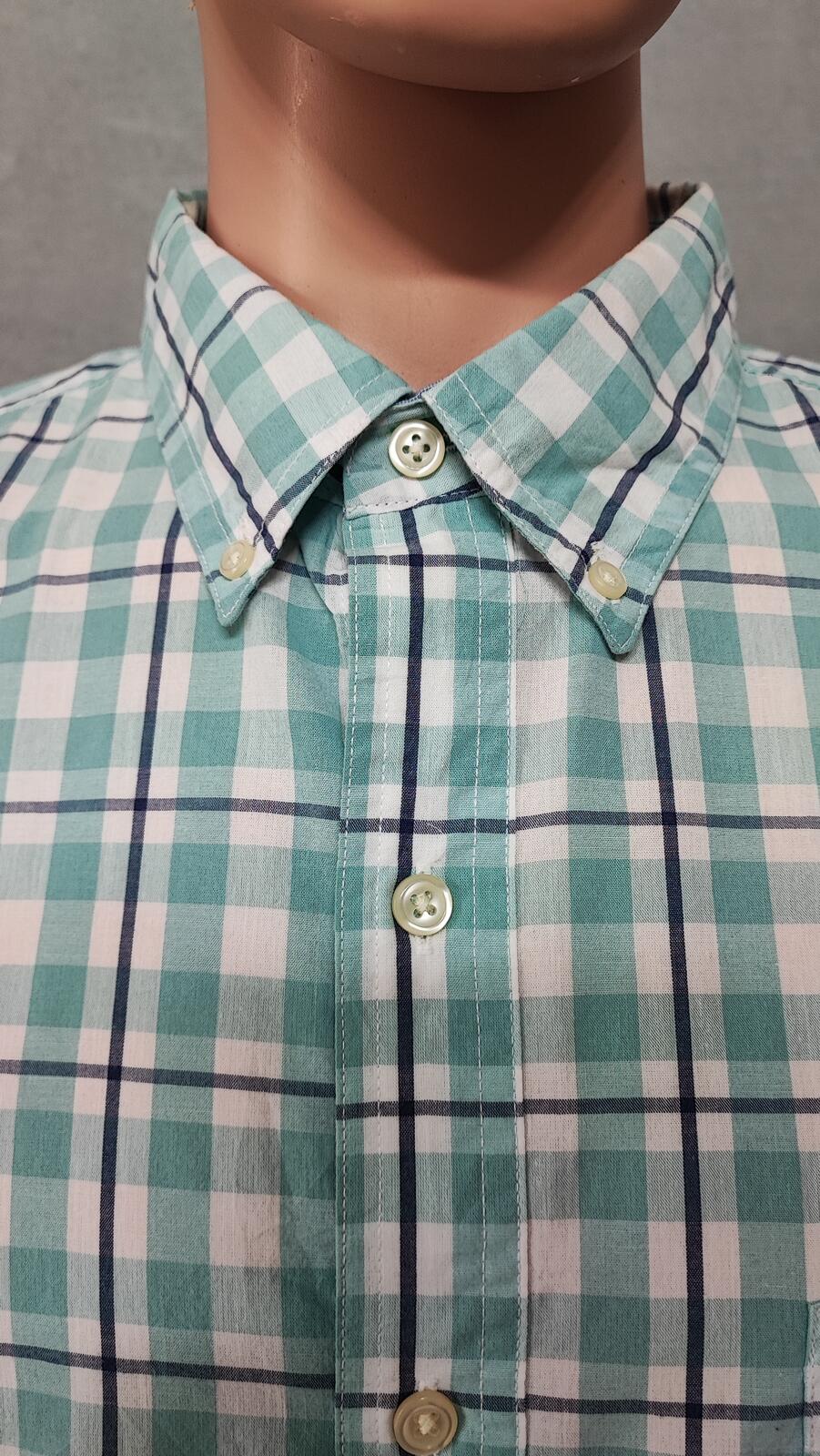 Vintage Chaps Checked Short Sleeve Shirt XXL Mint Green Blue 90s Retro Casual Dad