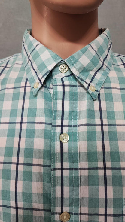 Vintage Chaps Checked Short Sleeve Shirt XXL Mint Green Blue 90s Retro Casual Dad