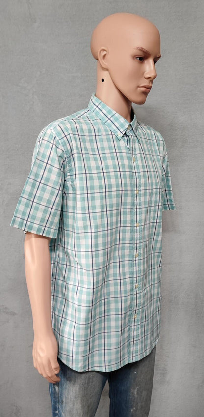 Vintage Chaps Checked Short Sleeve Shirt XXL Mint Green Blue 90s Retro Casual Dad