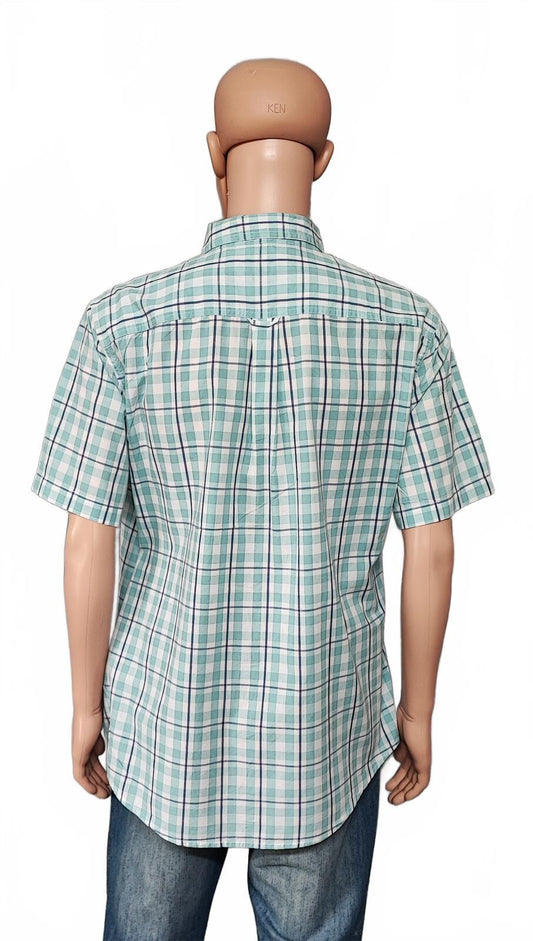 Vintage Chaps Checked Short Sleeve Shirt XXL Mint Green Blue 90s Retro Casual Dad
