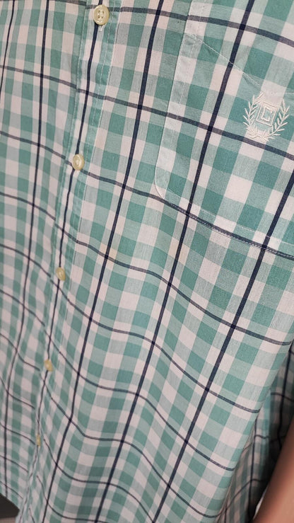 Vintage Chaps Checked Short Sleeve Shirt XXL Mint Green Blue 90s Retro Casual Dad