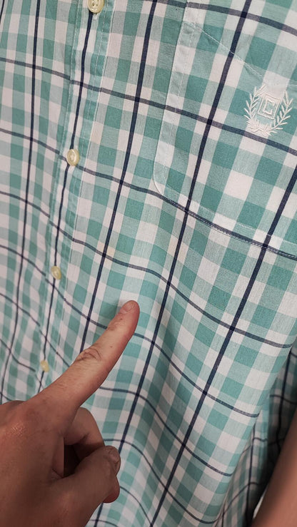 Vintage Chaps Checked Short Sleeve Shirt XXL Mint Green Blue 90s Retro Casual Dad