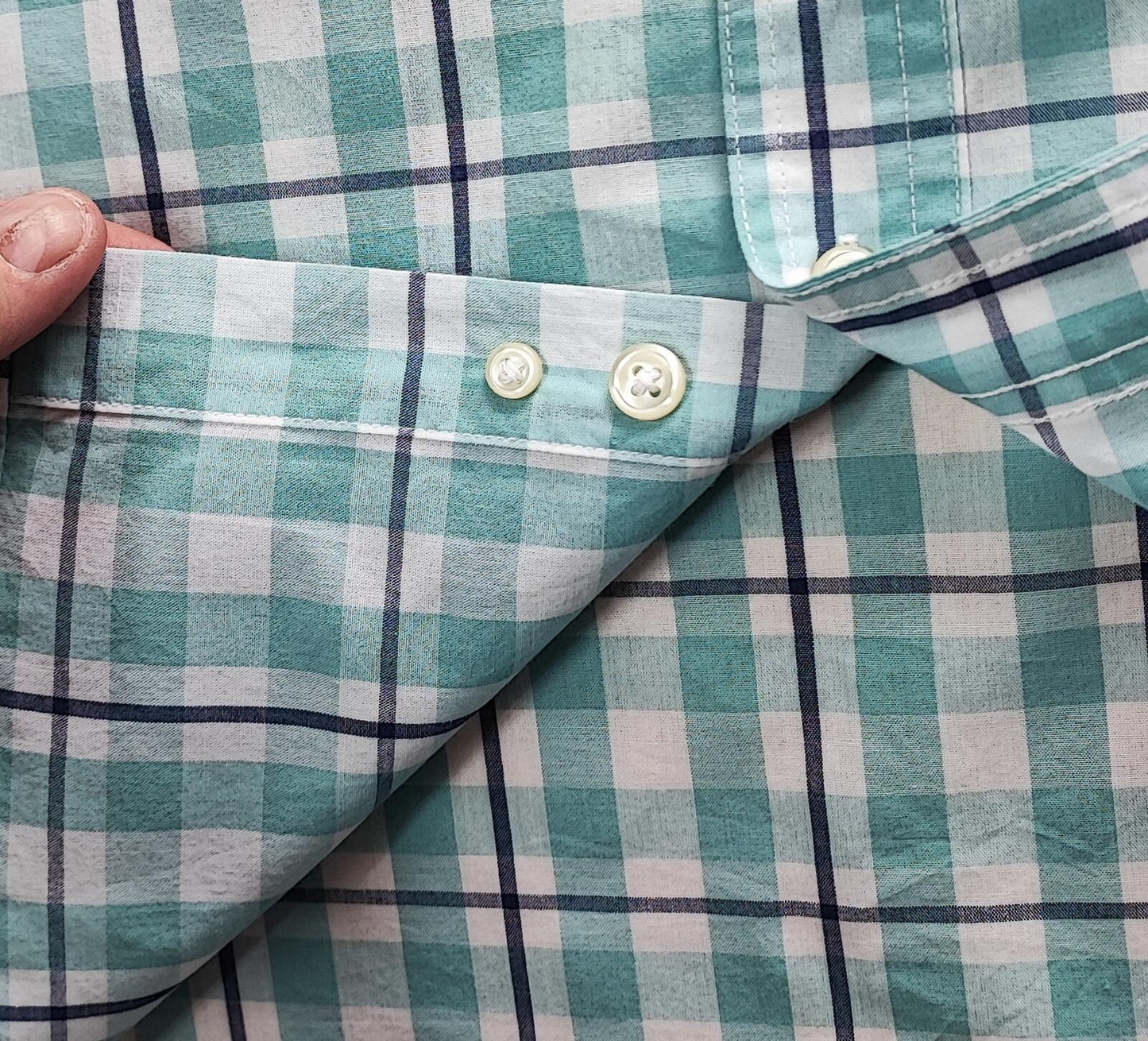 Vintage Chaps Checked Short Sleeve Shirt XXL Mint Green Blue 90s Retro Casual Dad