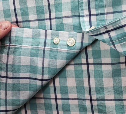 Vintage Chaps Checked Short Sleeve Shirt XXL Mint Green Blue 90s Retro Casual Dad