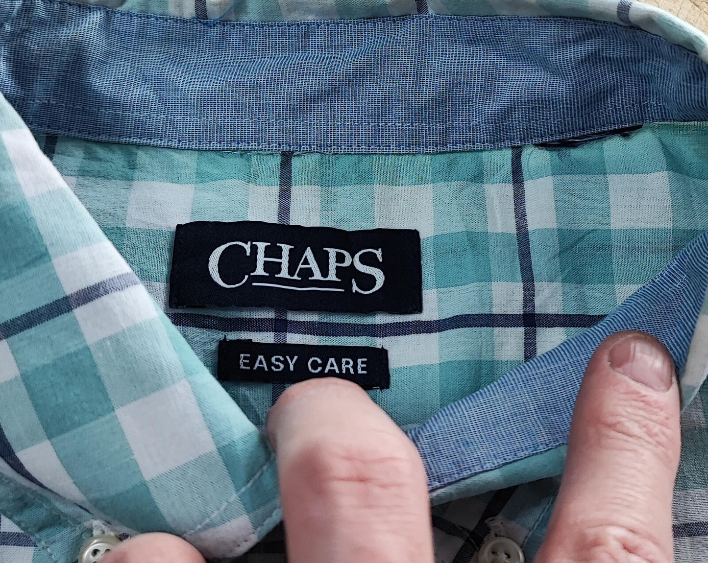 Vintage Chaps Checked Short Sleeve Shirt XXL Mint Green Blue 90s Retro Casual Dad