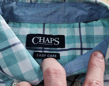 Vintage Chaps Checked Short Sleeve Shirt XXL Mint Green Blue 90s Retro Casual Dad