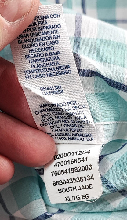 Vintage Chaps Checked Short Sleeve Shirt XXL Mint Green Blue 90s Retro Casual Dad