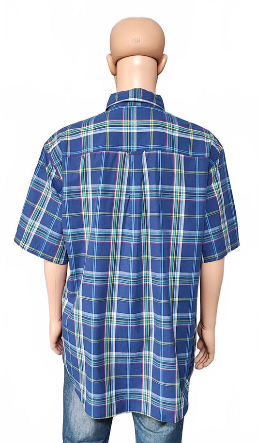 Vintage Chaps Checked Short Sleeve Shirt Blue White Gingham Men's Size XXXL 3XL