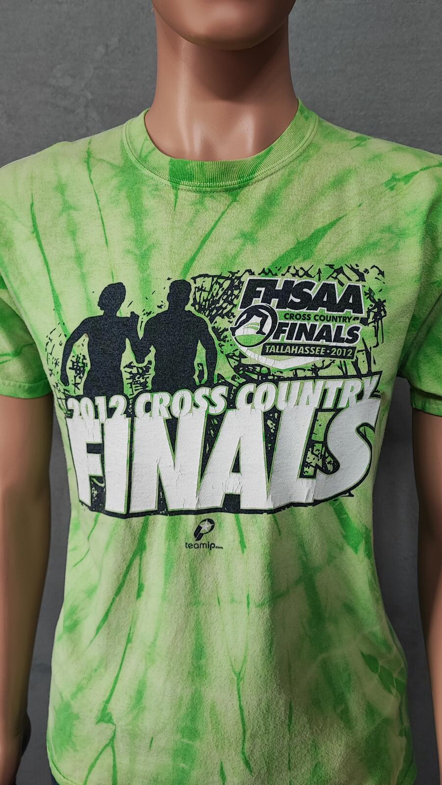 Vintage 2012 FHSAA Cross Country Tie Dye T-Shirt Neon Green Retro Men's Size M