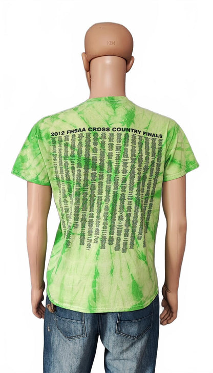 Vintage 2012 FHSAA Cross Country Tie Dye T-Shirt Neon Green Retro Men's Size M