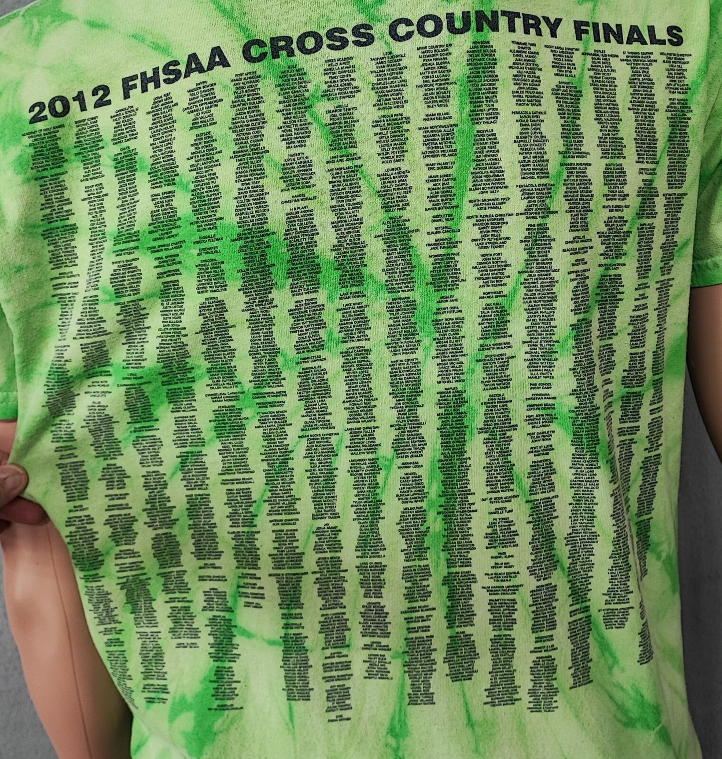 Vintage 2012 FHSAA Cross Country Tie Dye T-Shirt Neon Green Retro Men's Size M