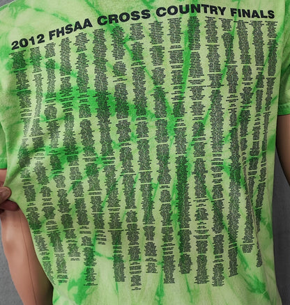 Vintage 2012 FHSAA Cross Country Tie Dye T-Shirt Neon Green Retro Men's Size M