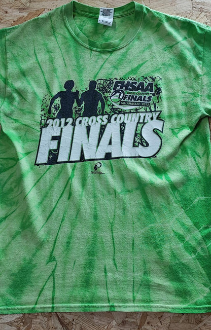 Vintage 2012 FHSAA Cross Country Tie Dye T-Shirt Neon Green Retro Men's Size M