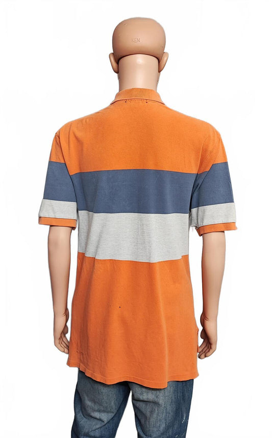 Vintage Ralph Lauren Striped Polo Shirt Orange Blue Grey Retro 90s Men's Size XL