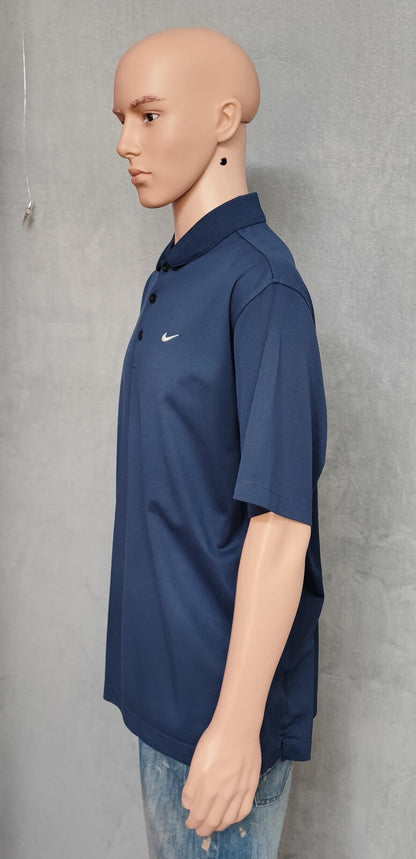 Vintage Nike Embroidered Swoosh Polo Shirt Navy Blue Retro 90s Men's Size XXL