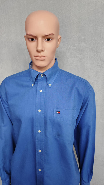 Vintage Tommy Hilfiger Plain Long Sleeve Shirt Light Blue Crest Men's Size XXL