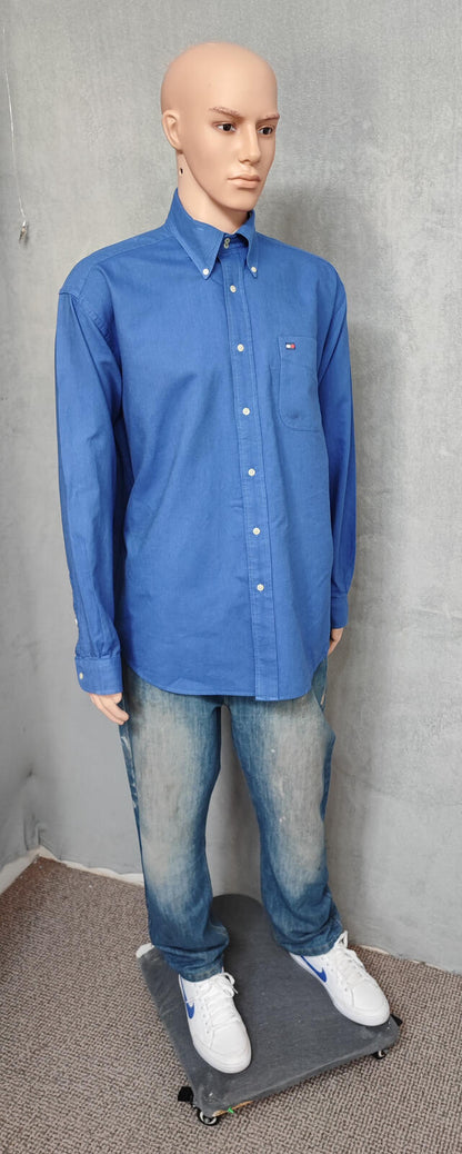 Vintage Tommy Hilfiger Plain Long Sleeve Shirt Light Blue Crest Men's Size XXL
