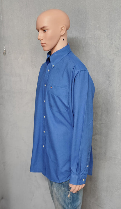 Vintage Tommy Hilfiger Plain Long Sleeve Shirt Light Blue Crest Men's Size XXL