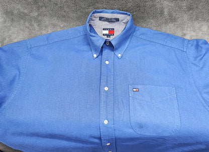 Vintage Tommy Hilfiger Plain Long Sleeve Shirt Light Blue Crest Men's Size XXL