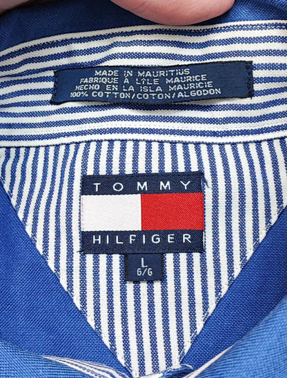 Vintage Tommy Hilfiger Plain Long Sleeve Shirt Light Blue Crest Men's Size XXL