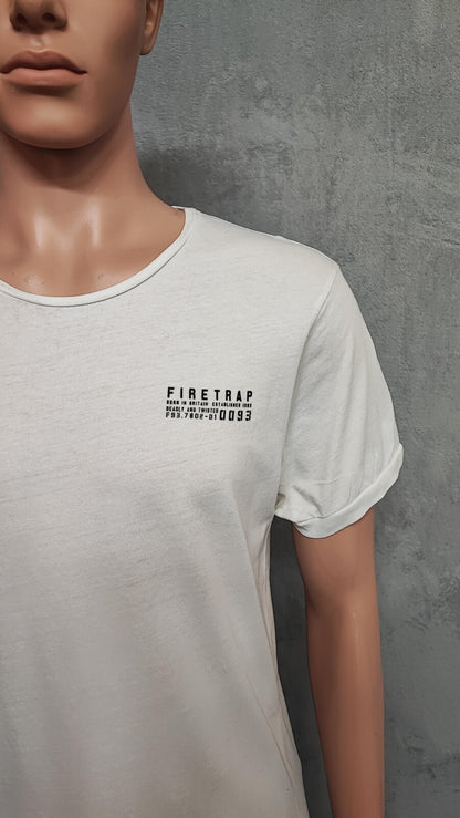 Vintage Firetrap Graphic T-Shirt White Retro Y2K Streetwear Men's Size Medium M