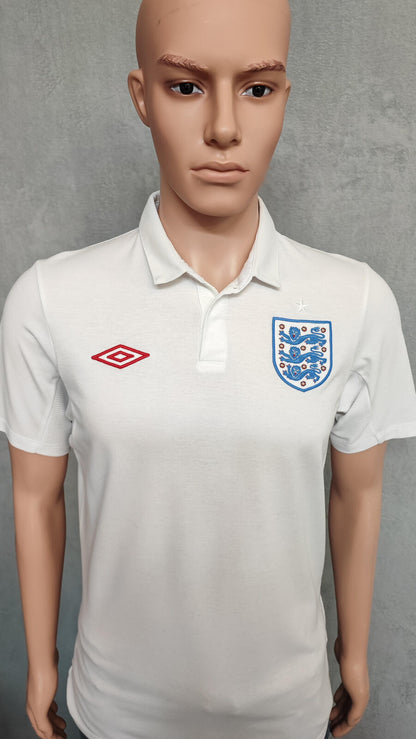 Vintage England Umbro Football Polo Shirt White Red Blue Retro 90s Men's Size S