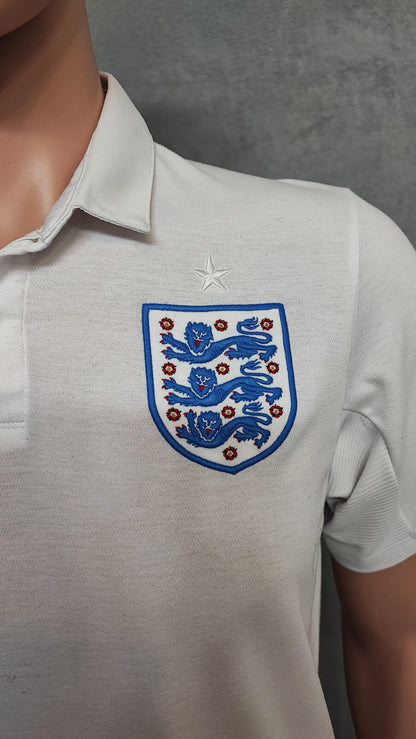 Vintage England Umbro Football Polo Shirt White Red Blue Retro 90s Men's Size S