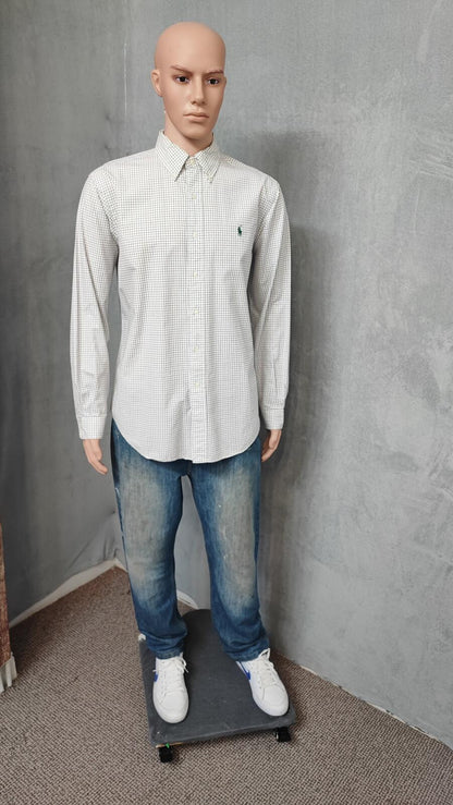 Vintage Polo Ralph Lauren Checked Long Sleeve Plaid Casual Shirt White Men's XL