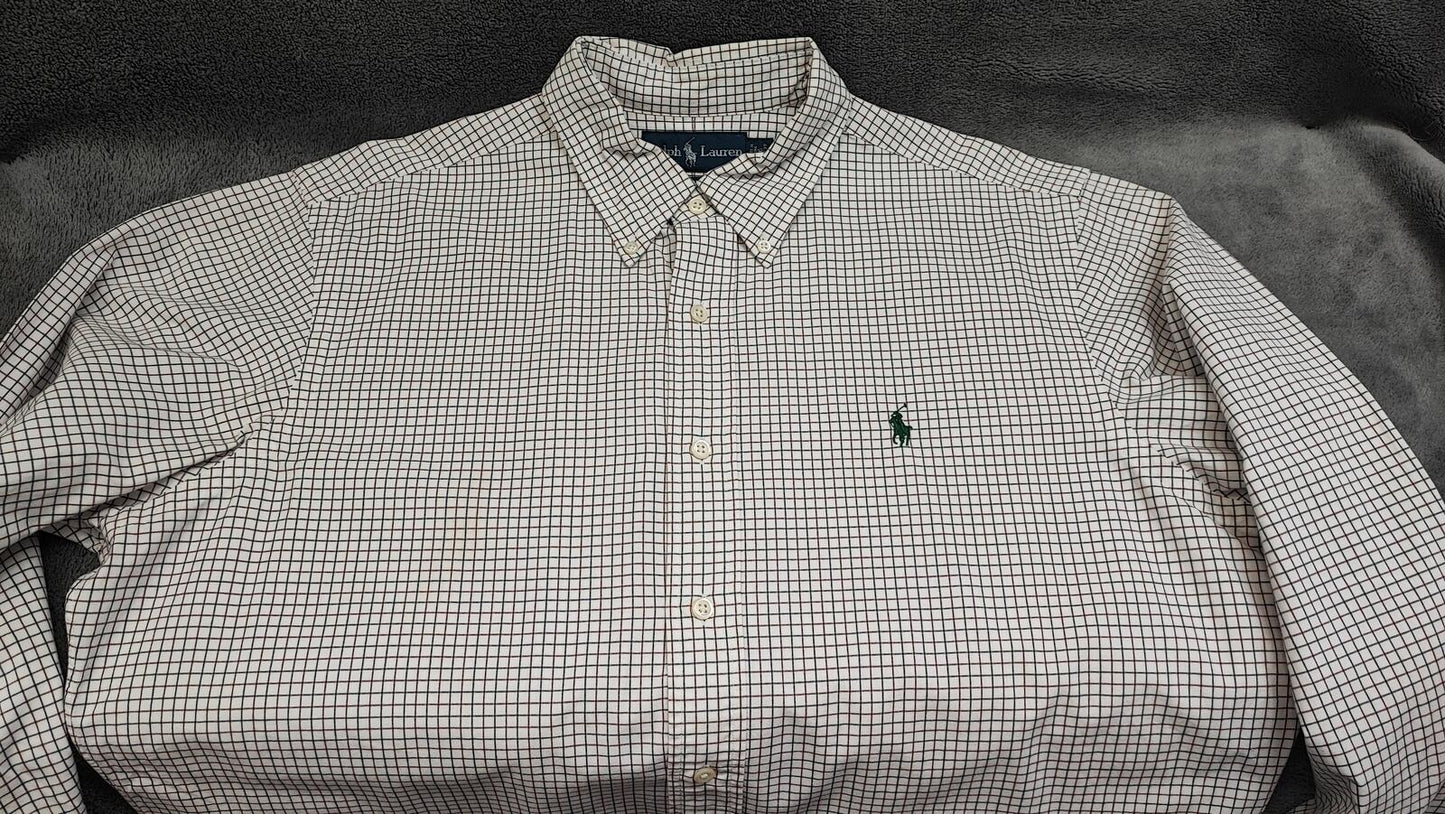 Vintage Polo Ralph Lauren Checked Long Sleeve Plaid Casual Shirt White Men's XL