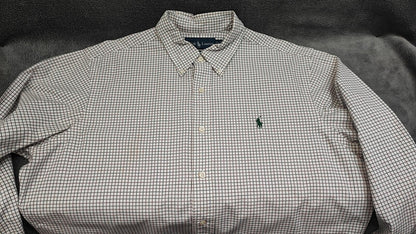 Vintage Polo Ralph Lauren Checked Long Sleeve Plaid Casual Shirt White Men's XL
