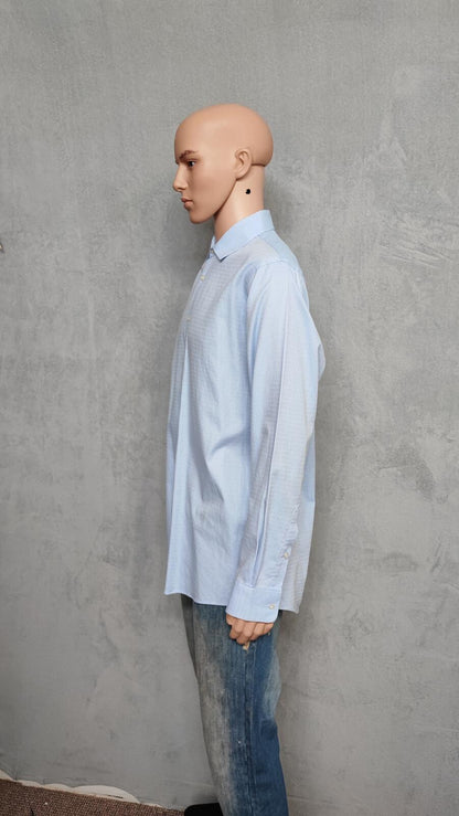 Vintage Calvin Klein Textured Long Sleeve Shirt Light Blue Men's Size Large L