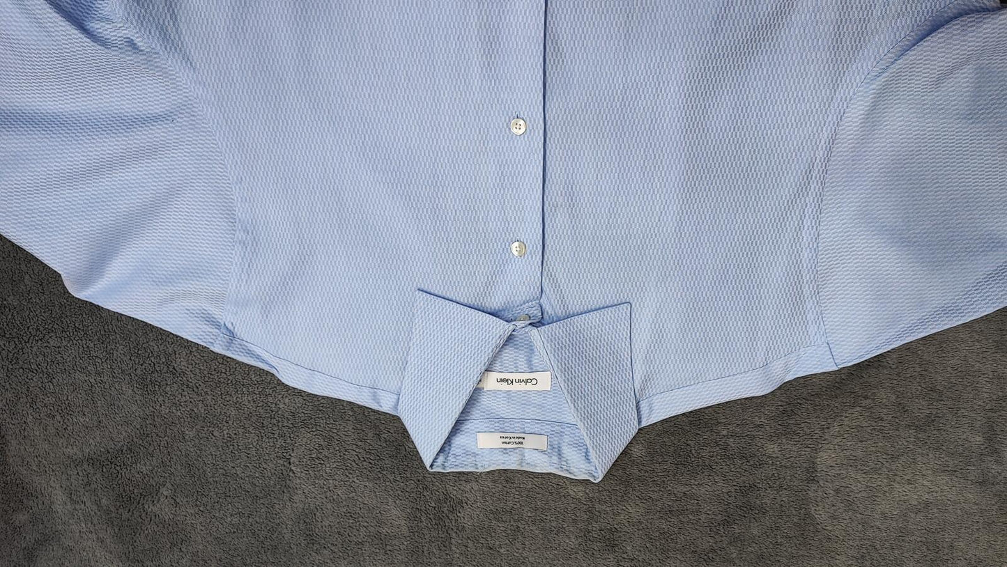 Vintage Calvin Klein Textured Long Sleeve Shirt Light Blue Men's Size Large L