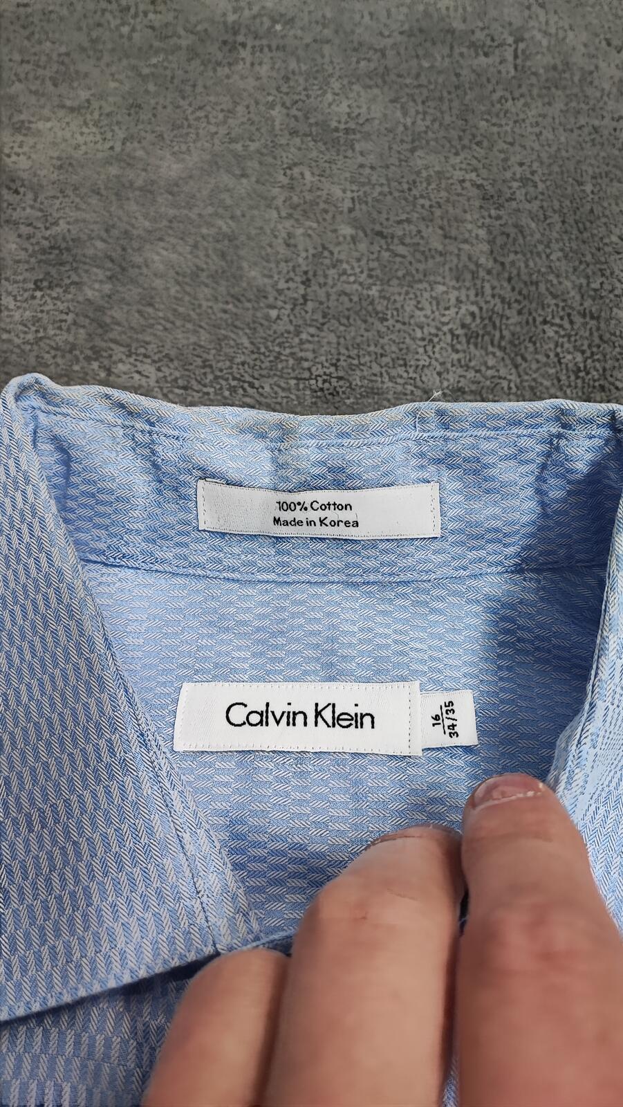 Vintage Calvin Klein Textured Long Sleeve Shirt Light Blue Men's Size Large L