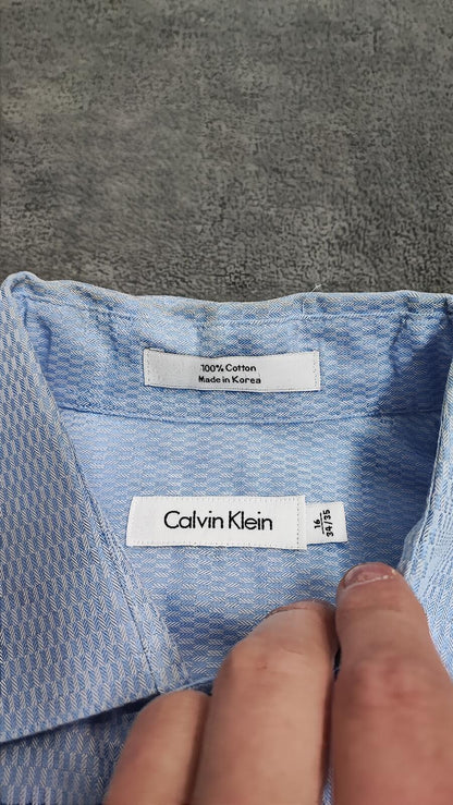 Vintage Calvin Klein Textured Long Sleeve Shirt Light Blue Men's Size Large L