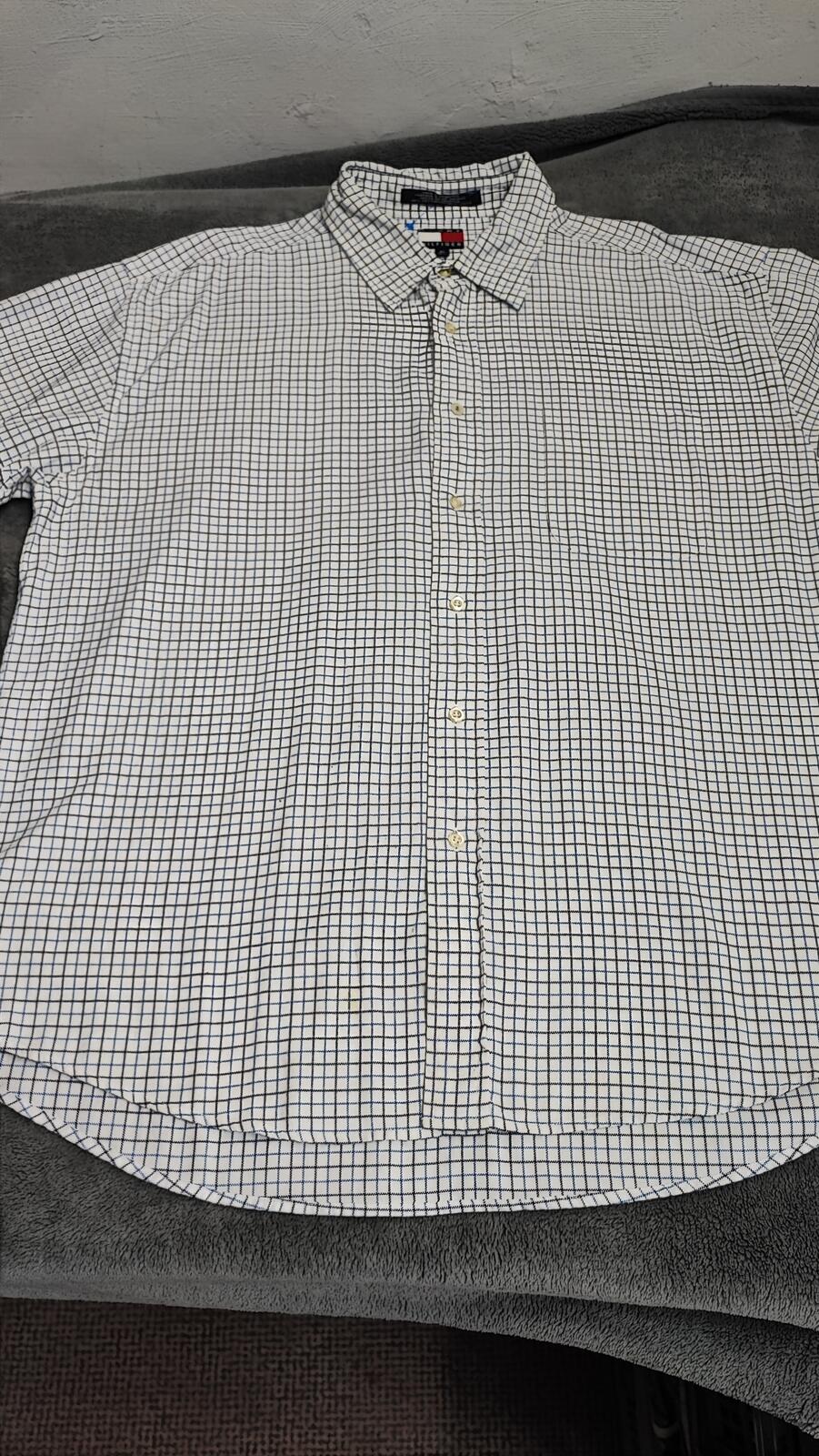 Vintage Tommy Hilfiger Checked Long Sleeve Shirt Blue White Men's Size XXL