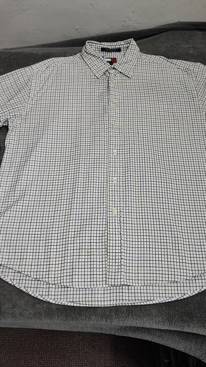 Vintage Tommy Hilfiger Checked Long Sleeve Shirt Blue White Men's Size XXL