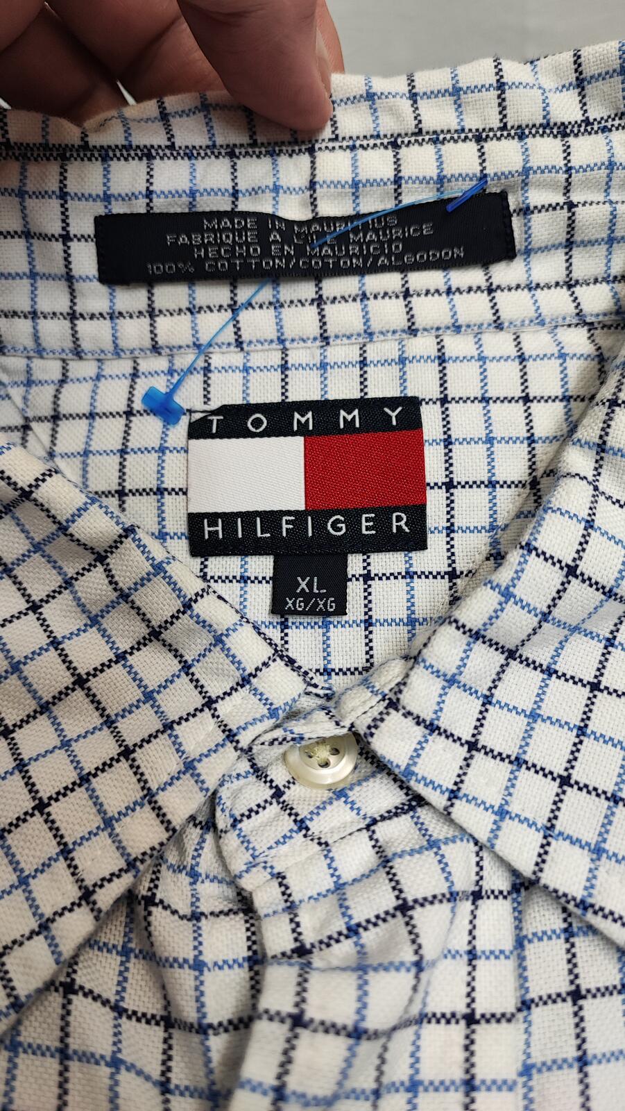 Vintage Tommy Hilfiger Checked Long Sleeve Shirt Blue White Men's Size XXL