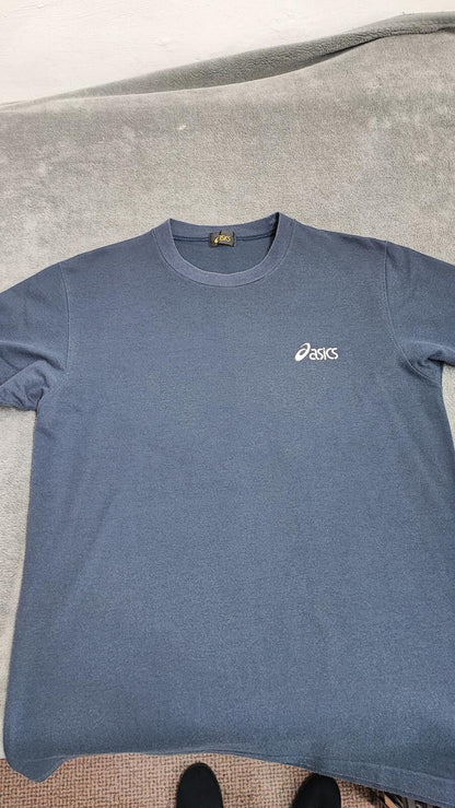 Vintage Asics 90s Gold Tag T-Shirt Faded Navy Blue Retro Men's Size Medium M
