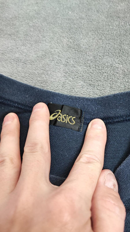 Vintage Asics 90s Gold Tag T-Shirt Faded Navy Blue Retro Men's Size Medium M
