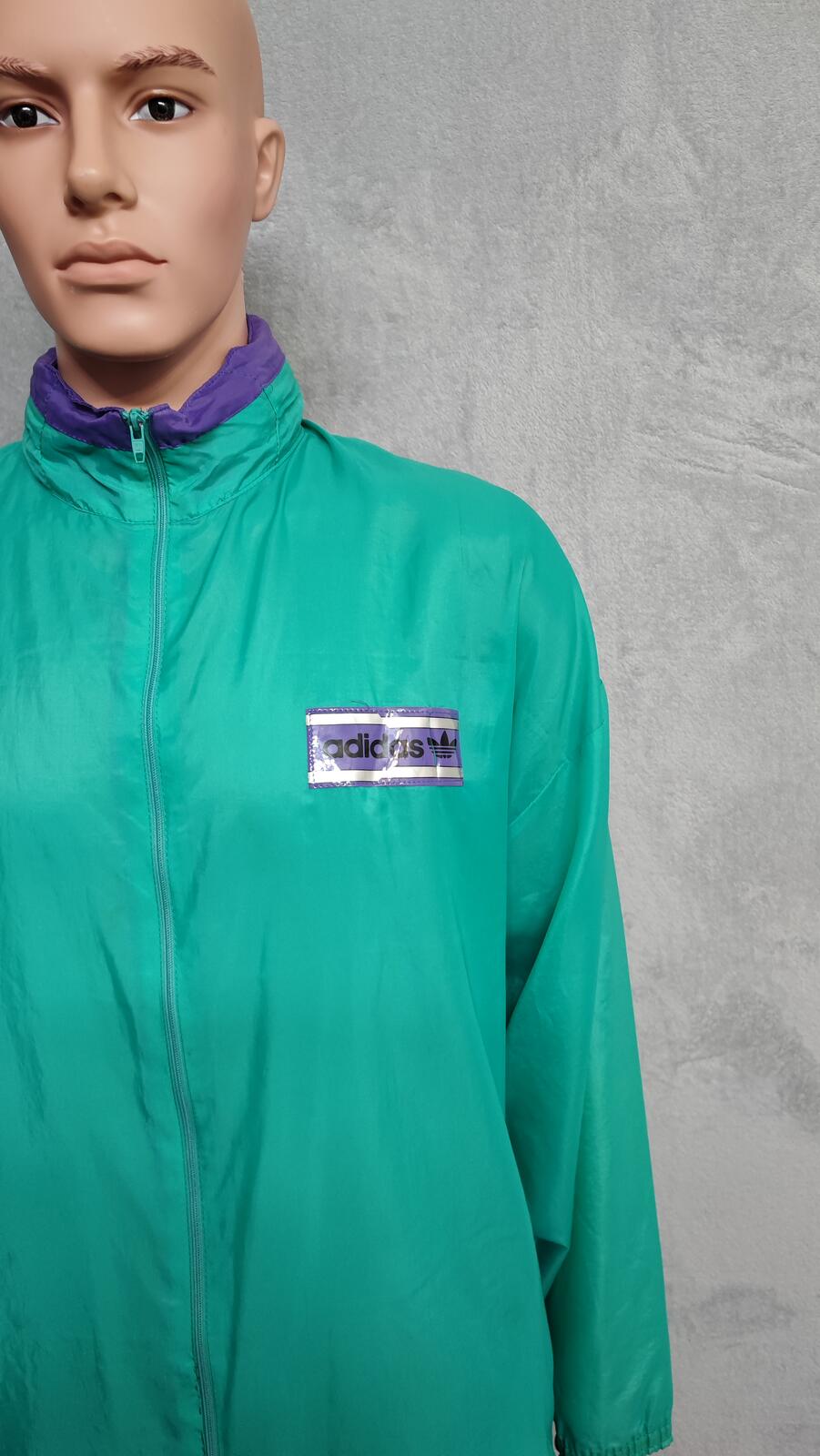 Vintage adidas Plain Green Long Sleeve Hoodless Windbreaker Jacket Men Size XL