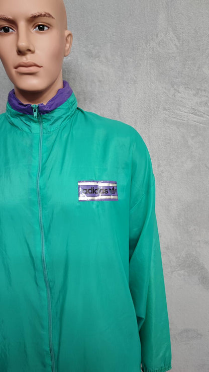 Vintage adidas Plain Green Long Sleeve Hoodless Windbreaker Jacket Men Size XL