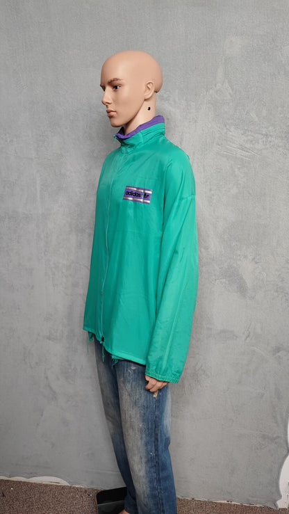 Vintage adidas Plain Green Long Sleeve Hoodless Windbreaker Jacket Men Size XL