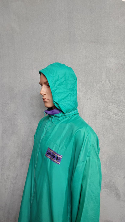 Vintage adidas Plain Green Long Sleeve Hoodless Windbreaker Jacket Men Size XL