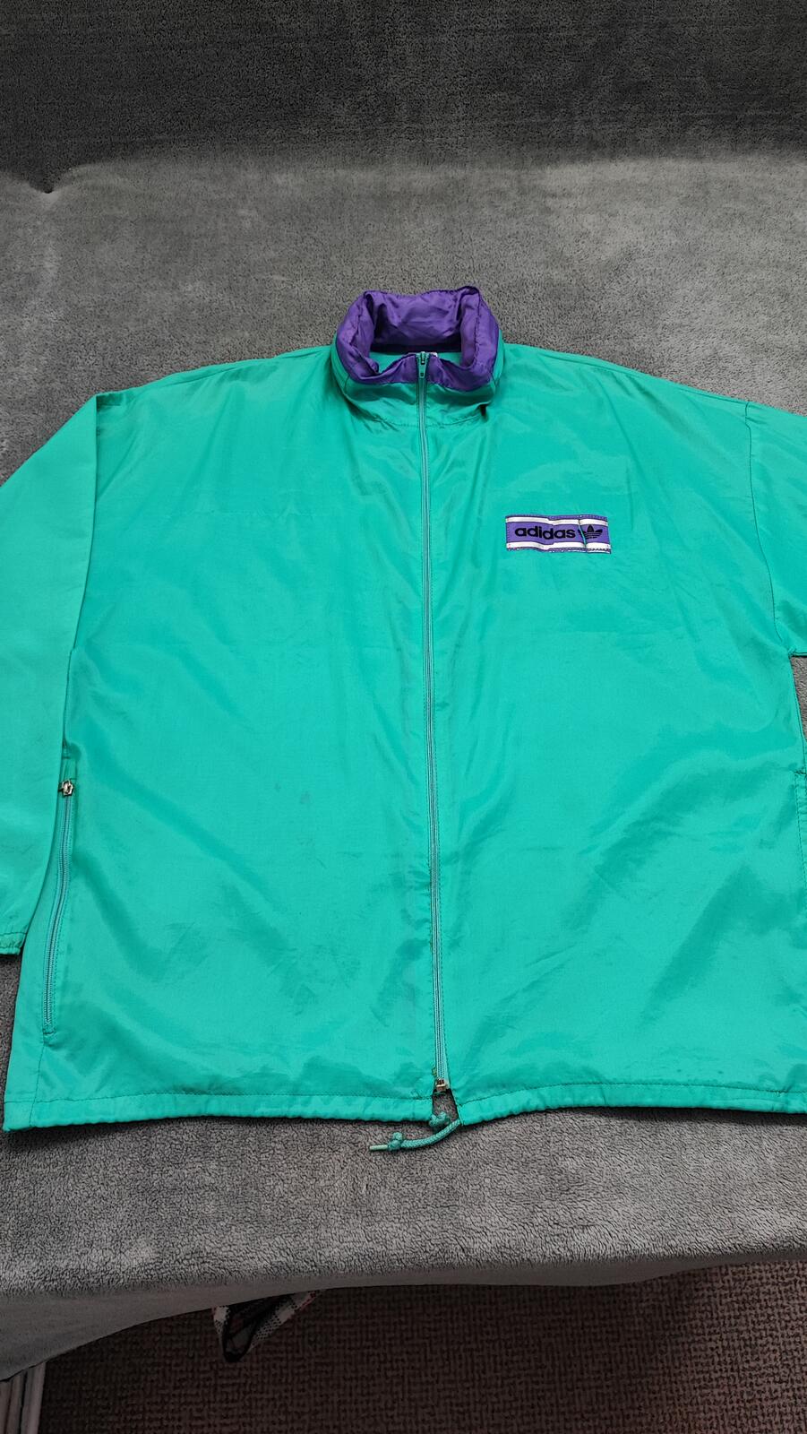 Vintage adidas Plain Green Long Sleeve Hoodless Windbreaker Jacket Men Size XL