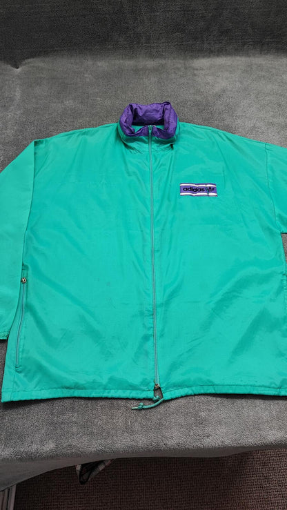 Vintage adidas Plain Green Long Sleeve Hoodless Windbreaker Jacket Men Size XL