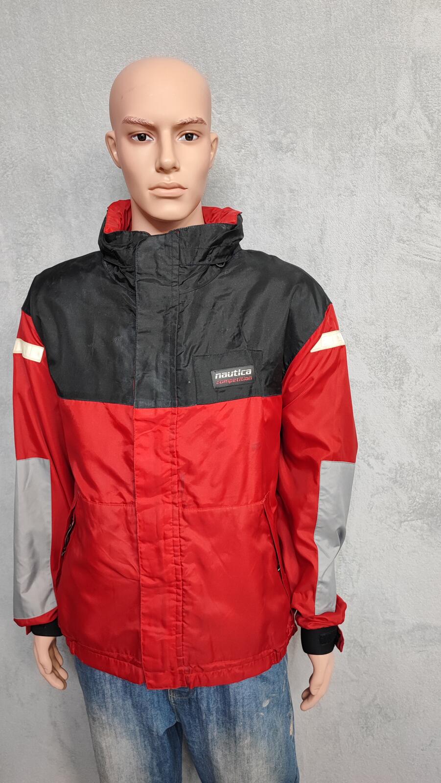 Vintage Nautica Competition Sailing Jacket Red Black Colour Block Men Size 3XL