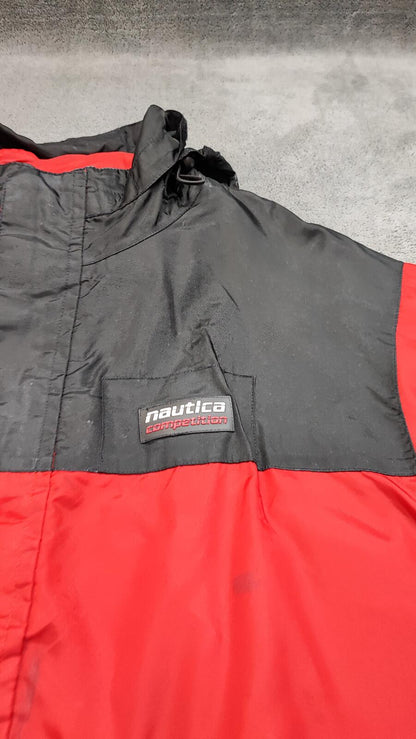 Vintage Nautica Competition Sailing Jacket Red Black Colour Block Men Size 3XL