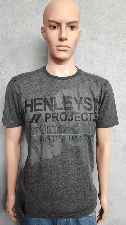 Vintage Henleys DLX Project Graphic T-Shirt Grey Retro Y2K Men's Size Medium M