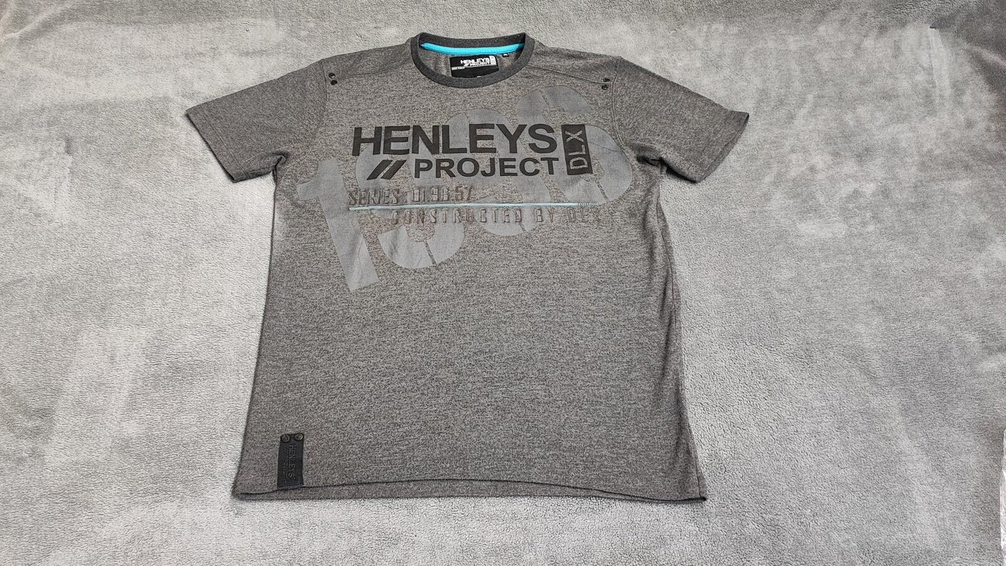 Vintage Henleys DLX Project Graphic T-Shirt Grey Retro Y2K Men's Size Medium M